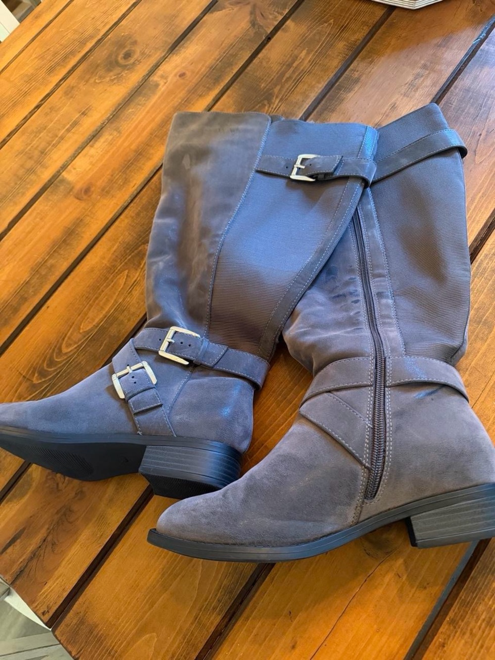 Women's Suede high knee Boots in Slate Gray